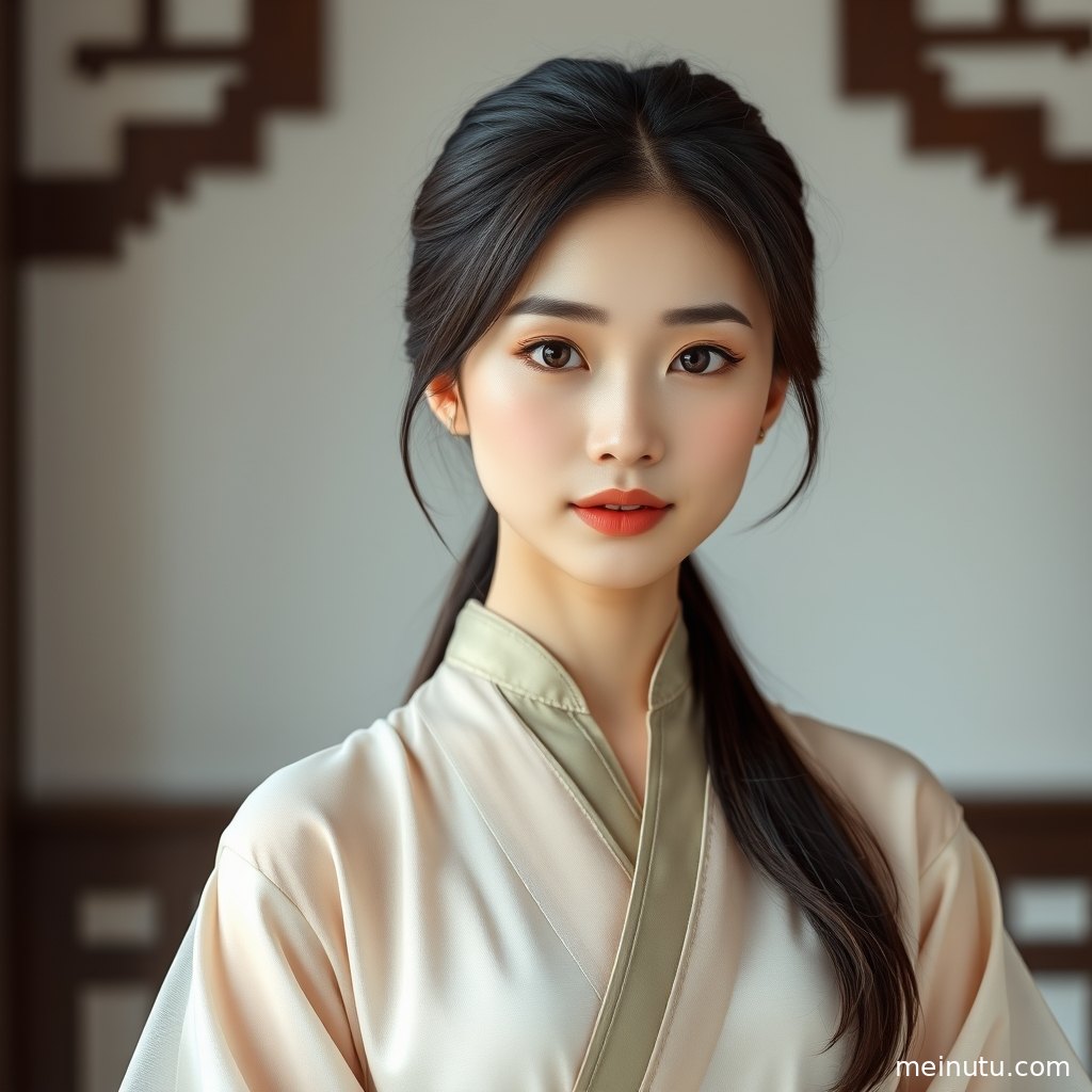 成年女性置身主题场景中，画面强调宋制汉服版型 晨光 清透高光的柔和光线与高清画质。