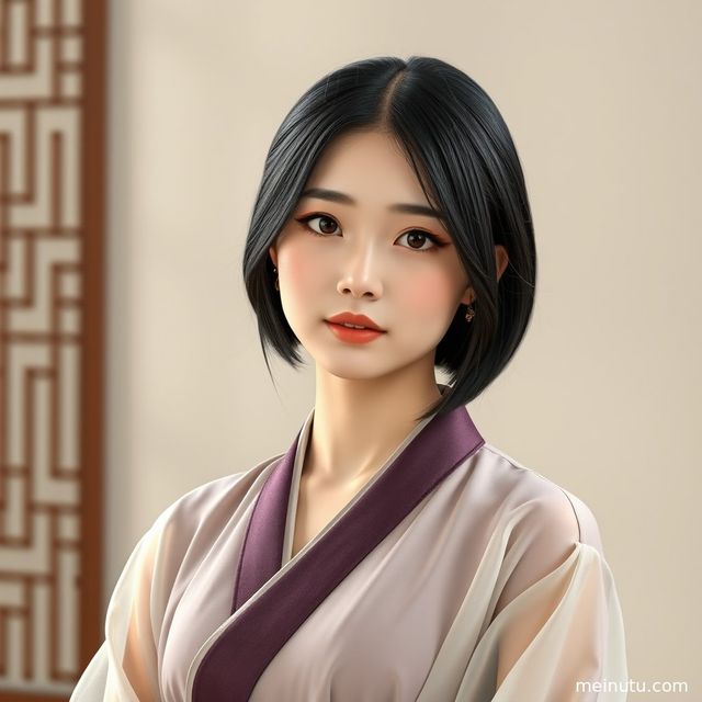 宋制汉服发型写真：晨光电影感光影下的Asian汉服美女侧身回眸