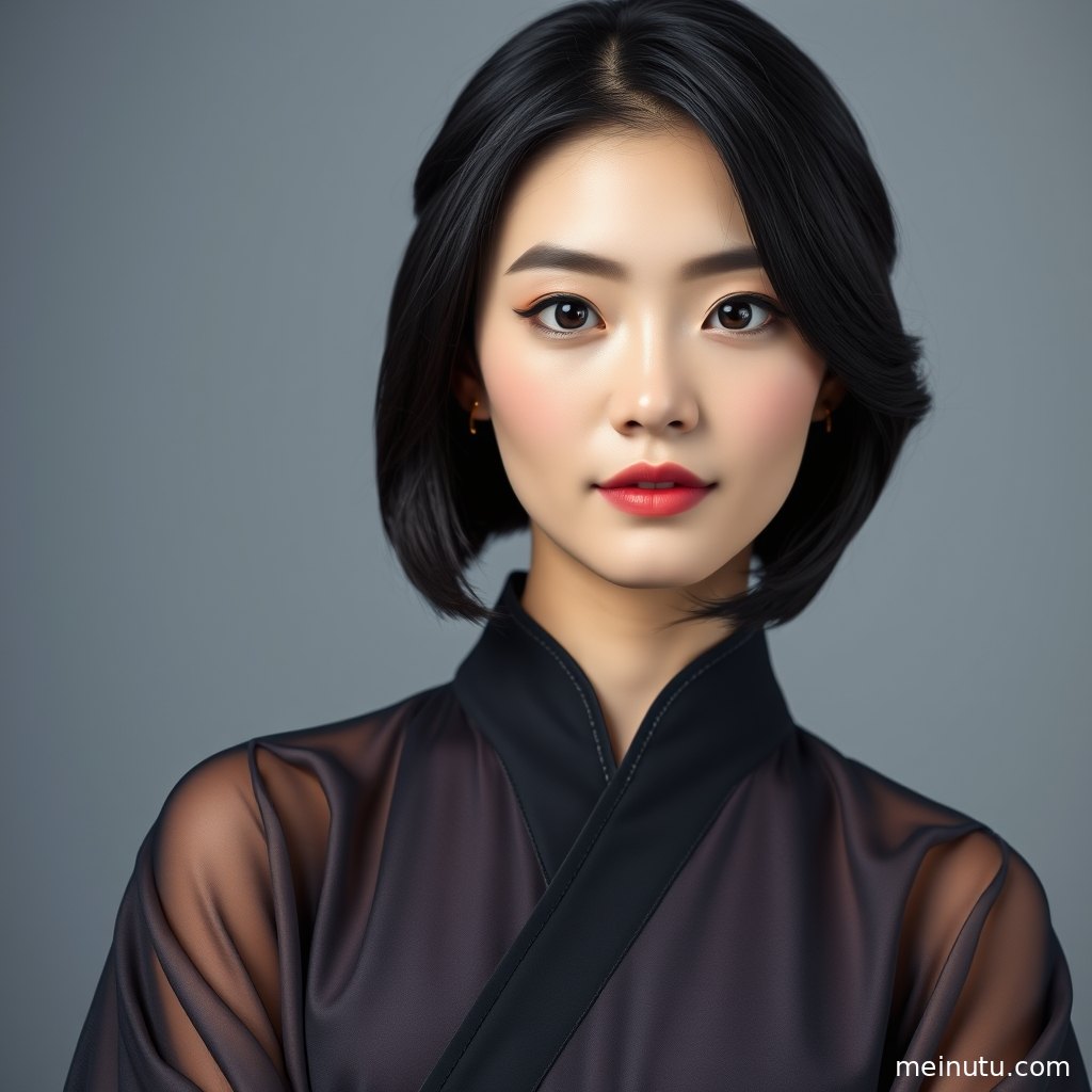 年轻成年女性以侧身回眸姿态入镜，汉服写真画面带有安静的电影感氛围。