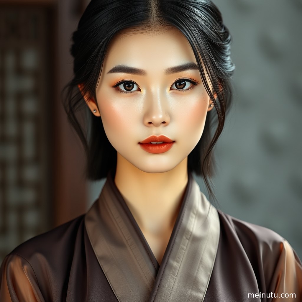年轻成年女性以简单发型搭配宋制汉服，侧脸沐浴窗边高光，画面适合作为古风人像壁纸。