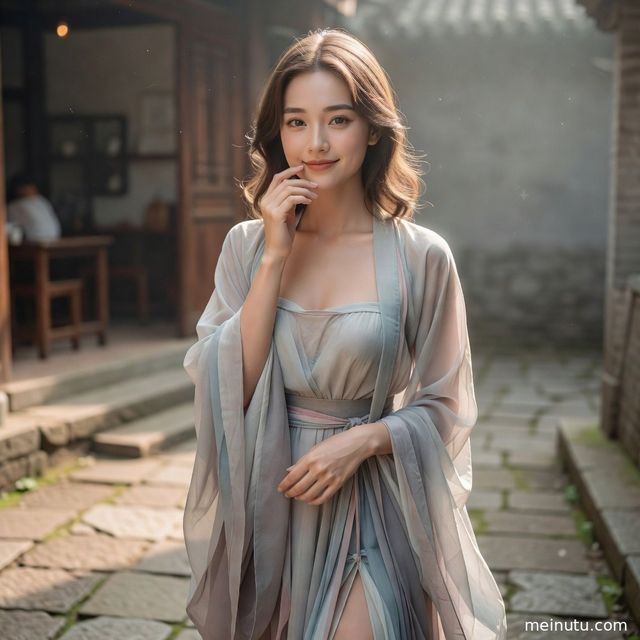 宋制汉服写真：庭院暖色侧光下的 Asian 汉服美女图集
