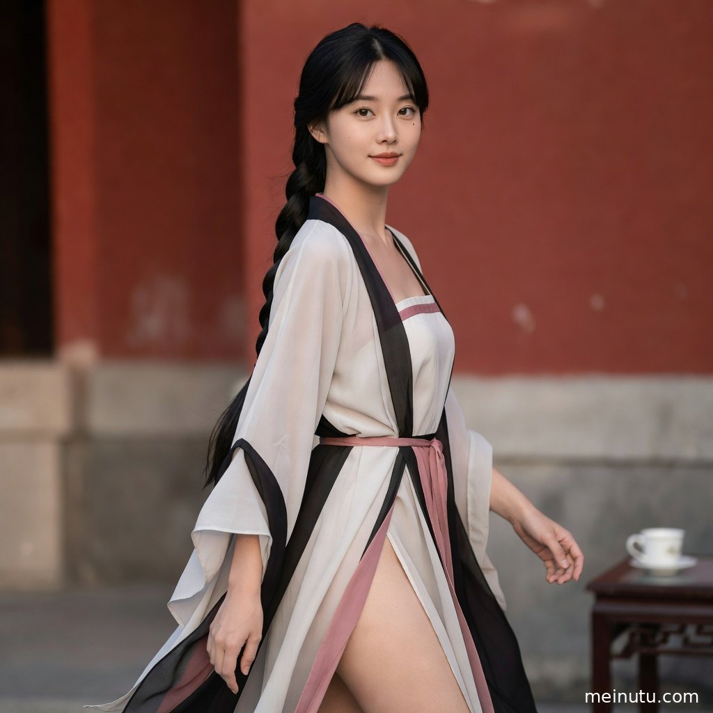 国风写真画面中的女性模特手持团扇，唐风汉服层次丰富，适合作为高清壁纸。