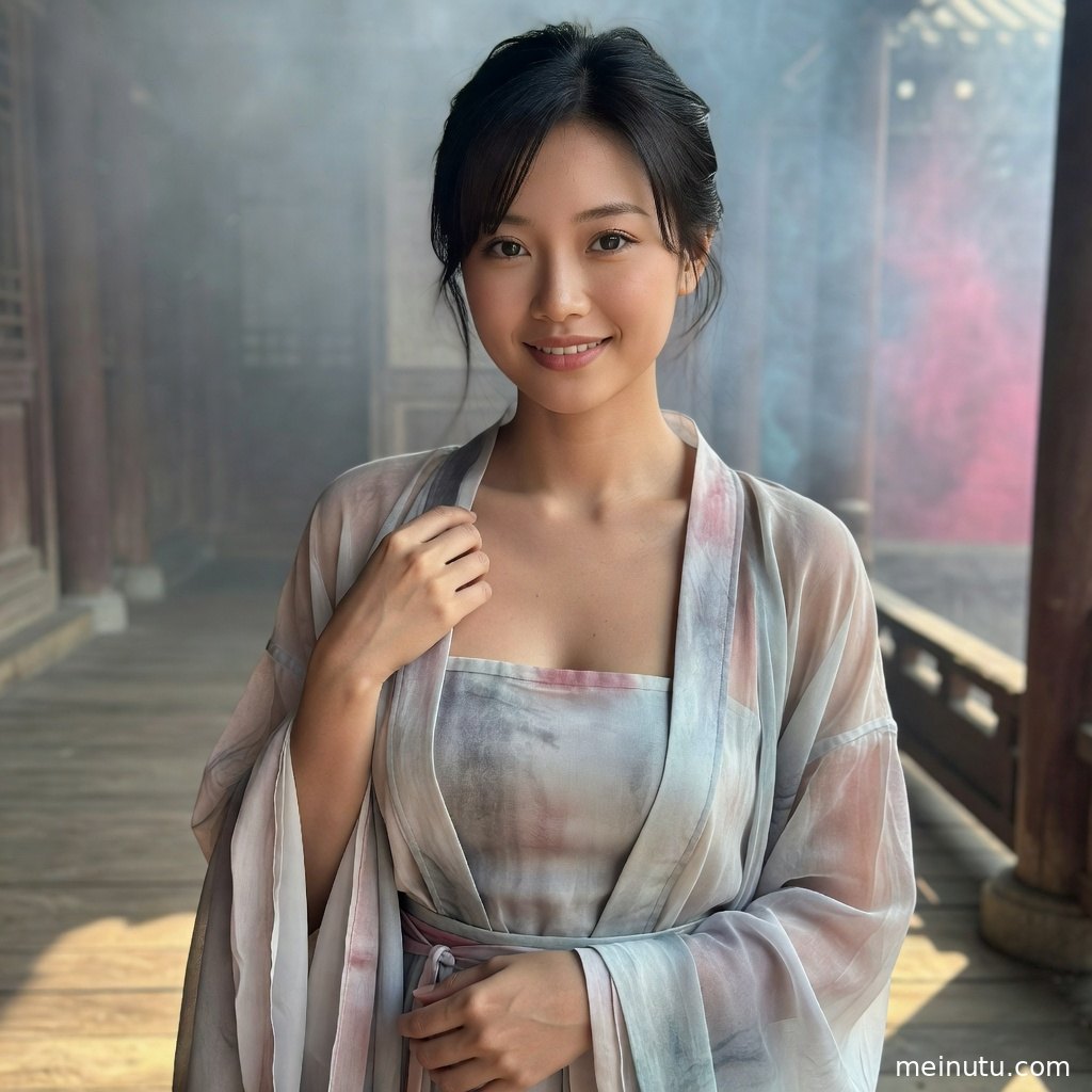 汉服女子佩戴花钿妆容与金色发饰，唐风造型细节清晰适合高清壁纸。