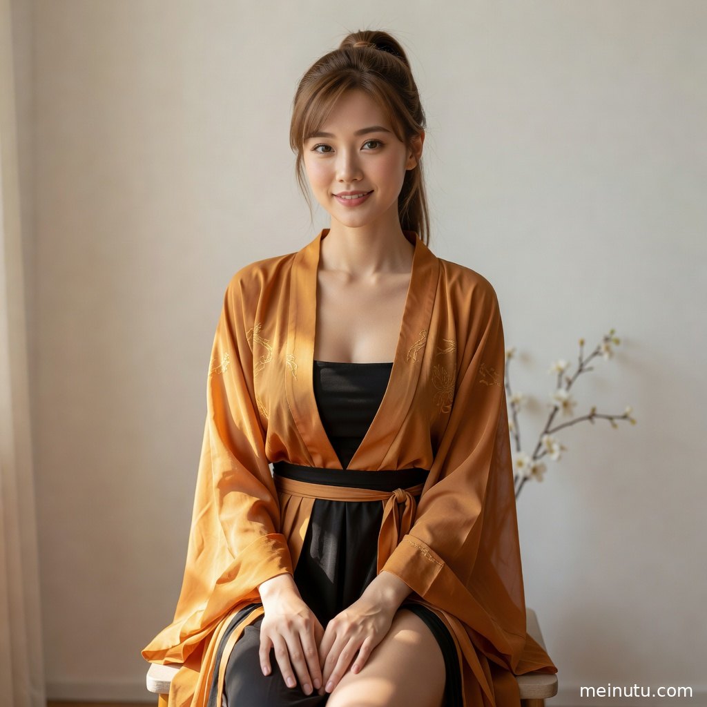 汉服美女佩戴珠钗发饰，唐风妆容搭配暖色光影，展现古风写真氛围。