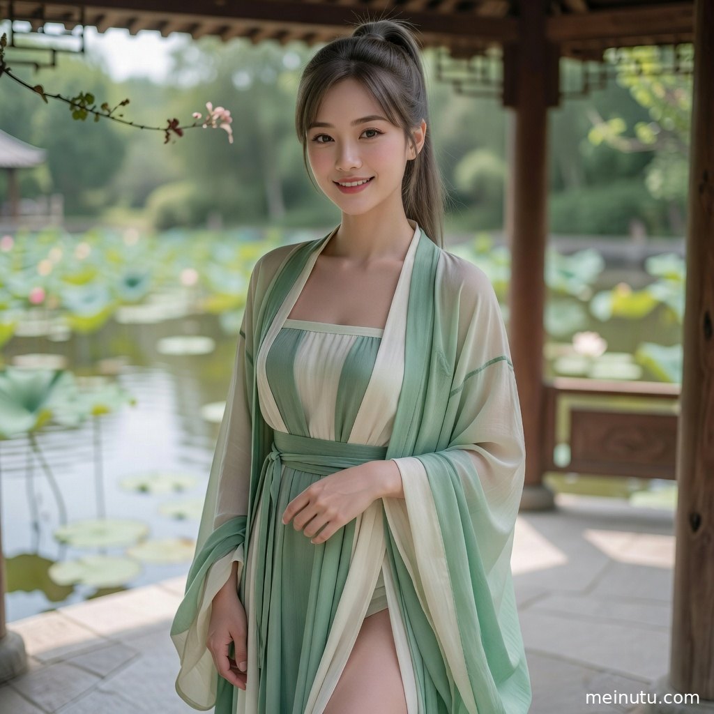 汉服美女以精致发饰搭配暖色唐风服饰，画面展现古装美女肖像质感。