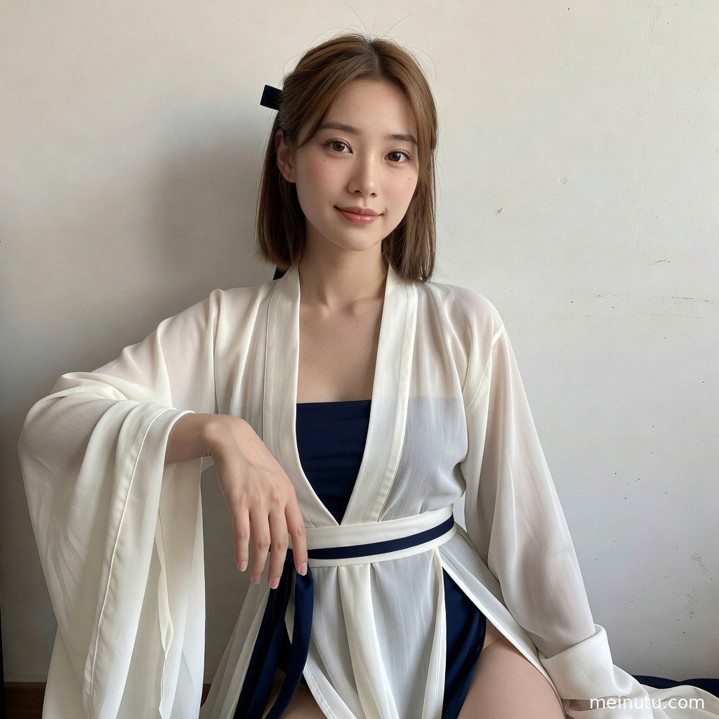 唐风汉服图集中的女性人物回眸凝望，层叠裙摆与绣纹细节清晰可见。
