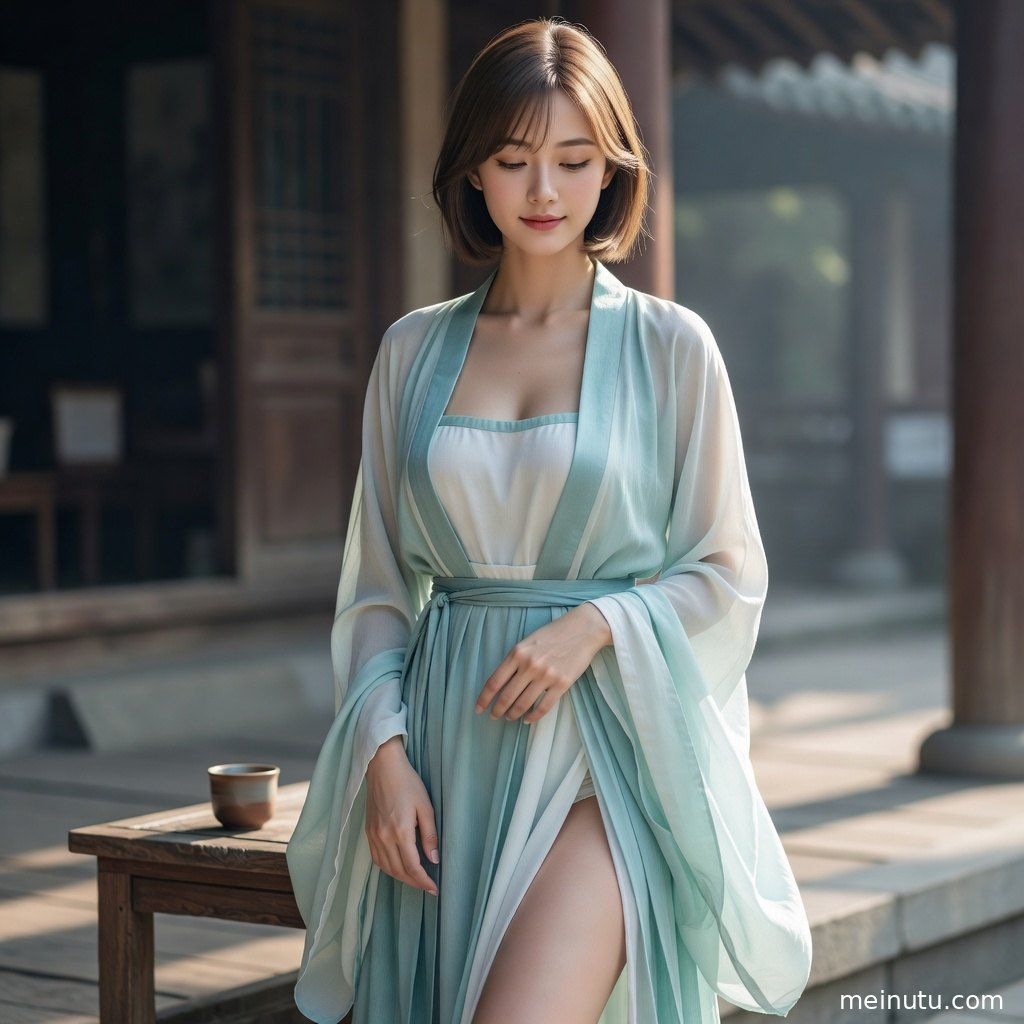 古装美女穿唐风汉服坐于花影旁，画面适合作为高清汉服写真壁纸。
