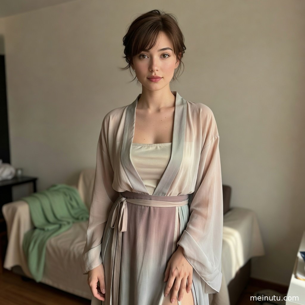 高清汉服写真捕捉模特侧身姿态与飘逸披帛，营造典雅温柔的古装美女视觉效果。