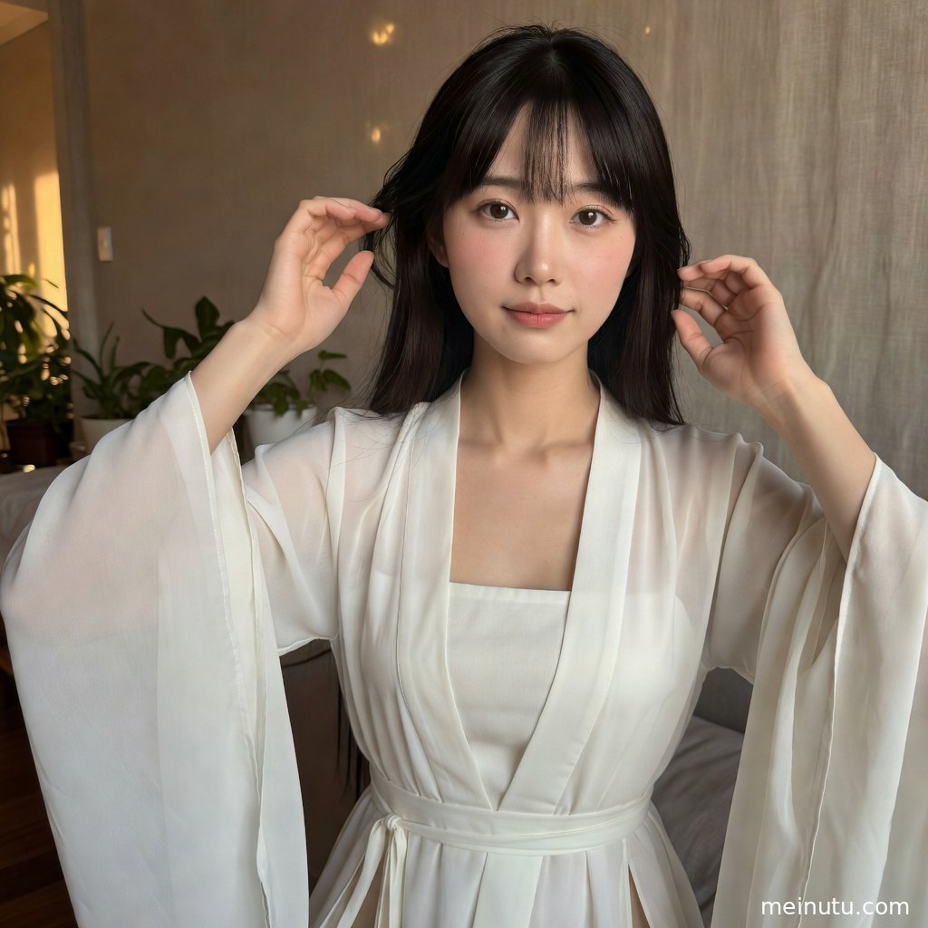 汉服美女以花钿妆搭配华丽发饰，暖色光影突出唐风汉服写真质感。