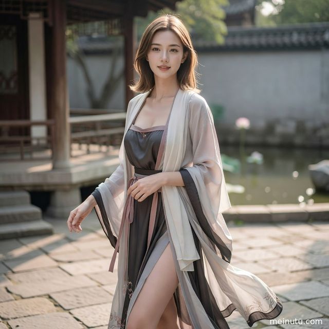 唐风汉服写真｜庭院暖色侧光汉服美女古风写真