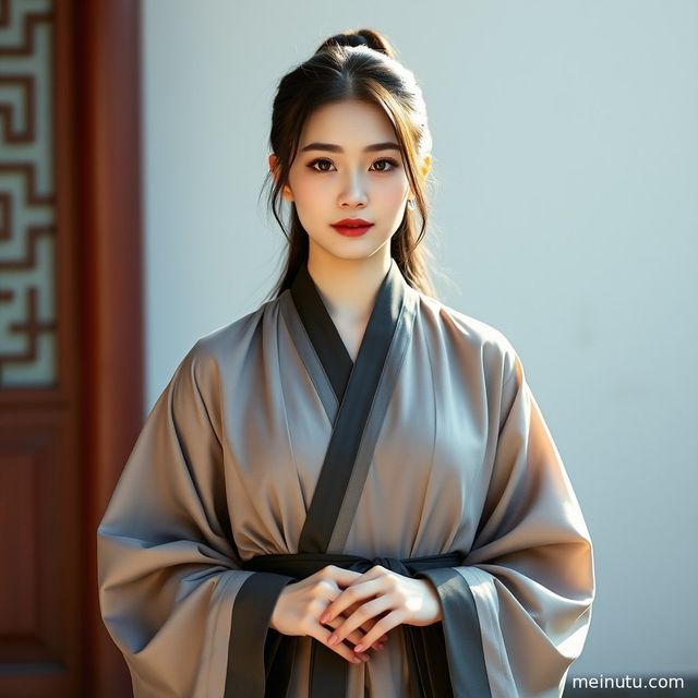 Tang Dynasty Hanfu Photoshoot of an Asian Adult Woman at Dusk