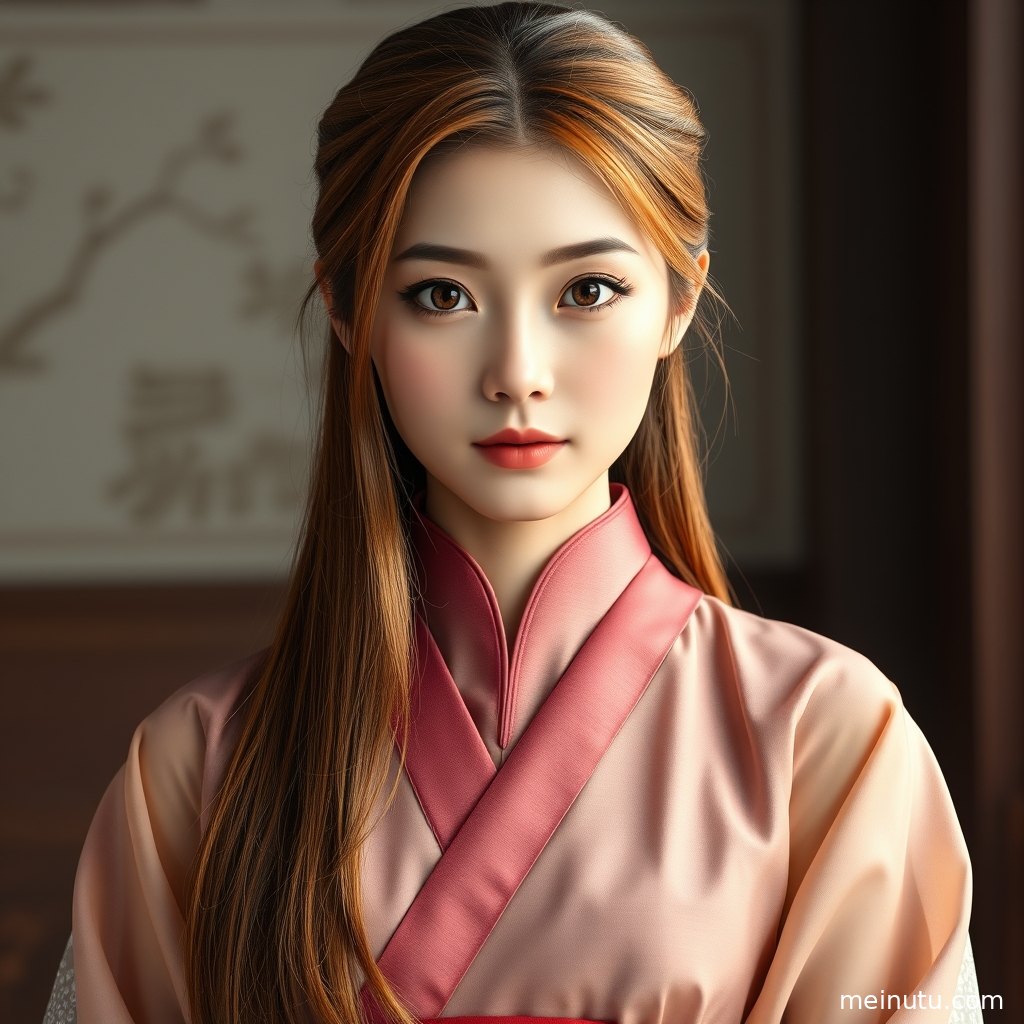 汉服写真画面展现年轻成年女性的精致发饰、飘逸衣袂与柔和国风氛围。