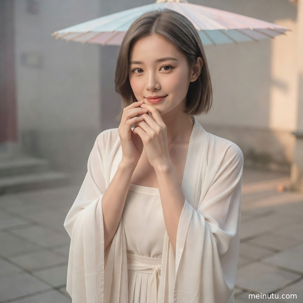 夏明制汉服图集特写呈现衣纹、发饰与石阶细节，整体画质清晰且氛围安静。