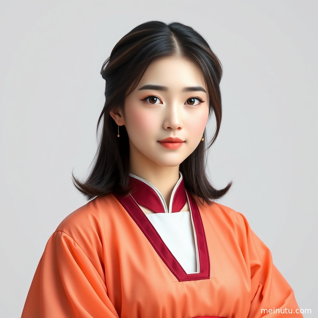 俯拍画面突出汉服裙摆与宋制发髻层次，年轻成年女性的东方气质清新端雅。