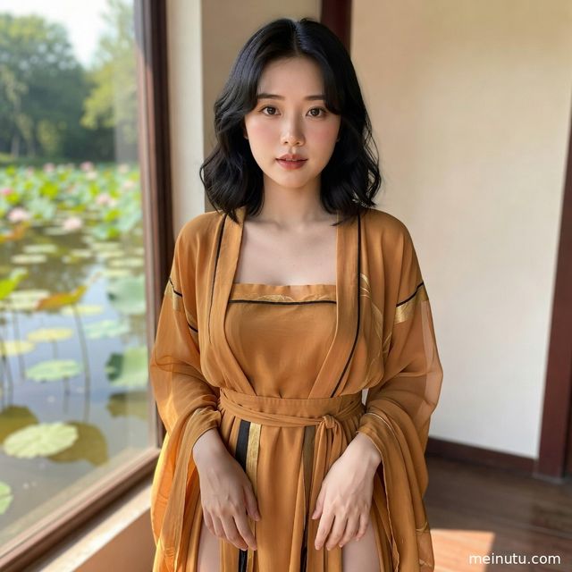 asian women汉服美女｜窗边自然光汉服古风扇子舞写真