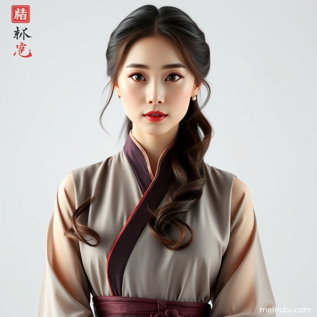 年轻成年女性手持团扇凝望远处，飘逸汉服与柔亮肤色形成清透高光效果。
