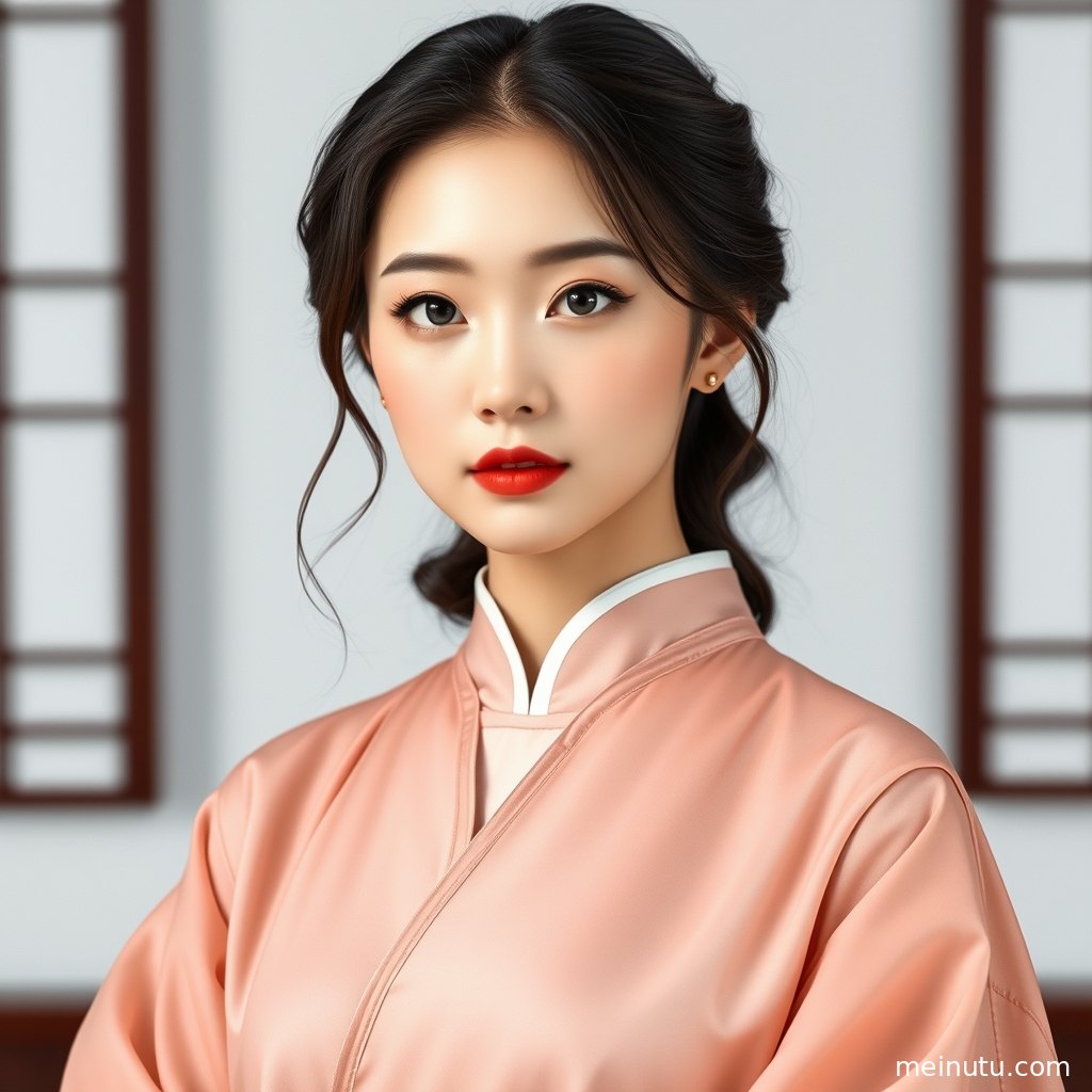 古风庭院里的汉服写真特写，柔和晨光映出雅致妆发与细腻服饰纹理。