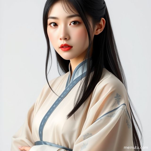 Asian Women Chinese Hanfu Photoshoot with Traditional Hairstyle and Warm Indoor Side Light