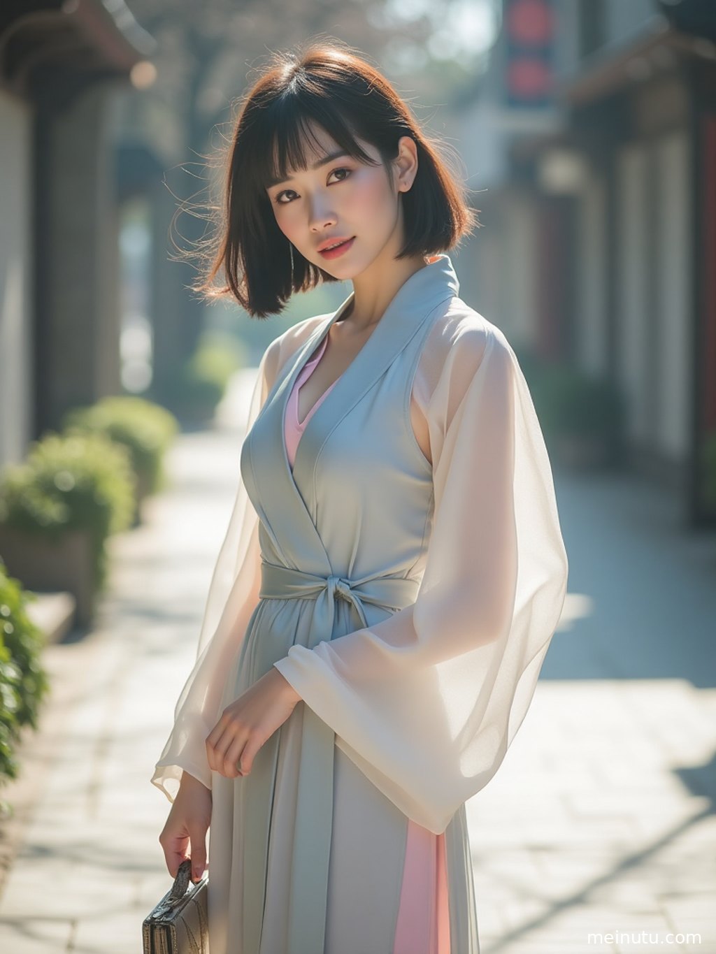 Close-up of traditional chinese dress details, showing delicate embroidery, layered fabric, and soft silk texture in a refined hanfu photoshoot.