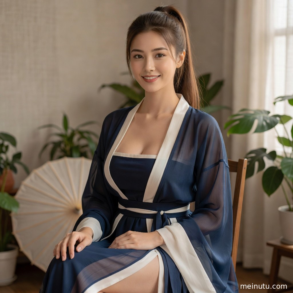 汉服美女在花园中侧身凝望镜头，清透高光勾勒发饰、衣纹与古装美女图片氛围。
