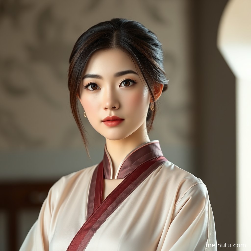 成年女性以全身构图呈现汉服造型，画面突出服饰轮廓与整体氛围。