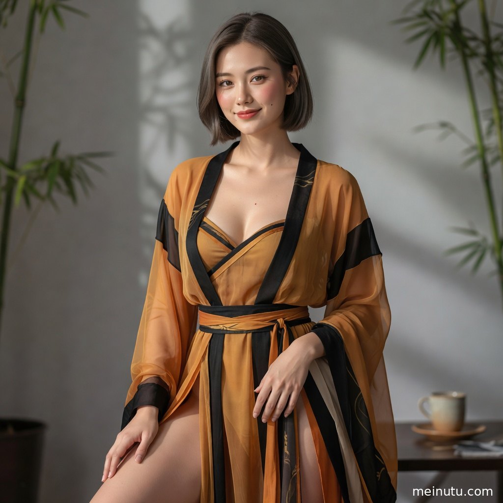 成年女性置身主题场景中，画面强调汉服是不是古装 街拍 阴天漫射光的柔和光线与高清画质。
