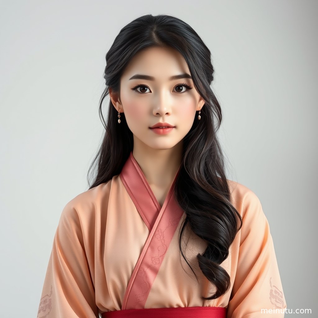 汉服美女在窗边垂眸而立，纱帘与暖阳营造柔和国风写真画面。