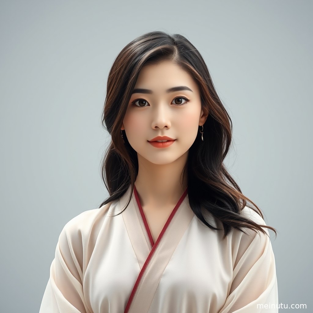 成年女性穿传统汉服展示全身构图，窗格背景凸显古装美女的静雅气质。