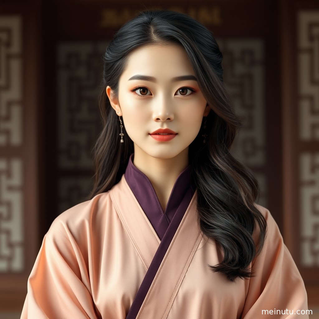 暖色侧光洒在汉服衣纹与发饰上，呈现高清窗边古风人像图片。