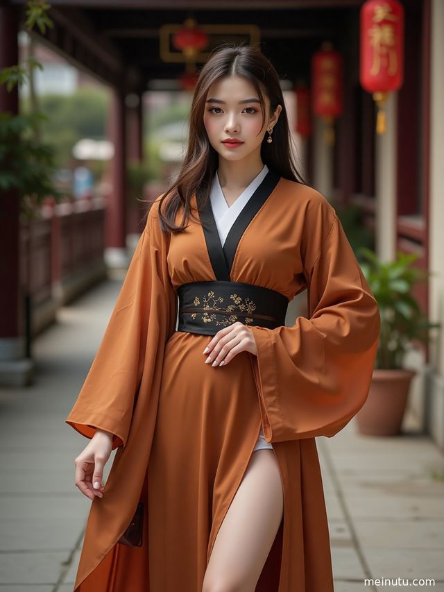 Asian Hanfu Girl Photos in Song-Style Chinese Traditional Dress, Retro Corridor Portrait Wallpaper