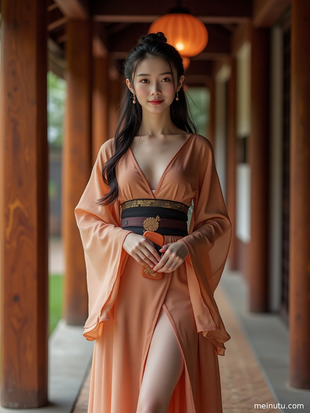 Close-up of traditional chinese dress details, showing delicate fabric texture, refined tailoring, and a soft natural-light background.