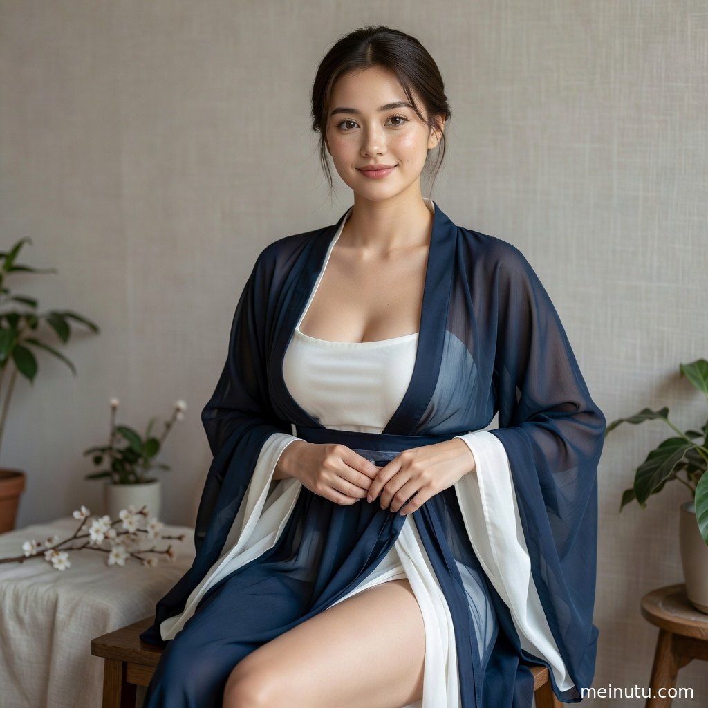 国风写真画面突出飘逸汉服衣纹、温柔妆容和明亮自然光影。