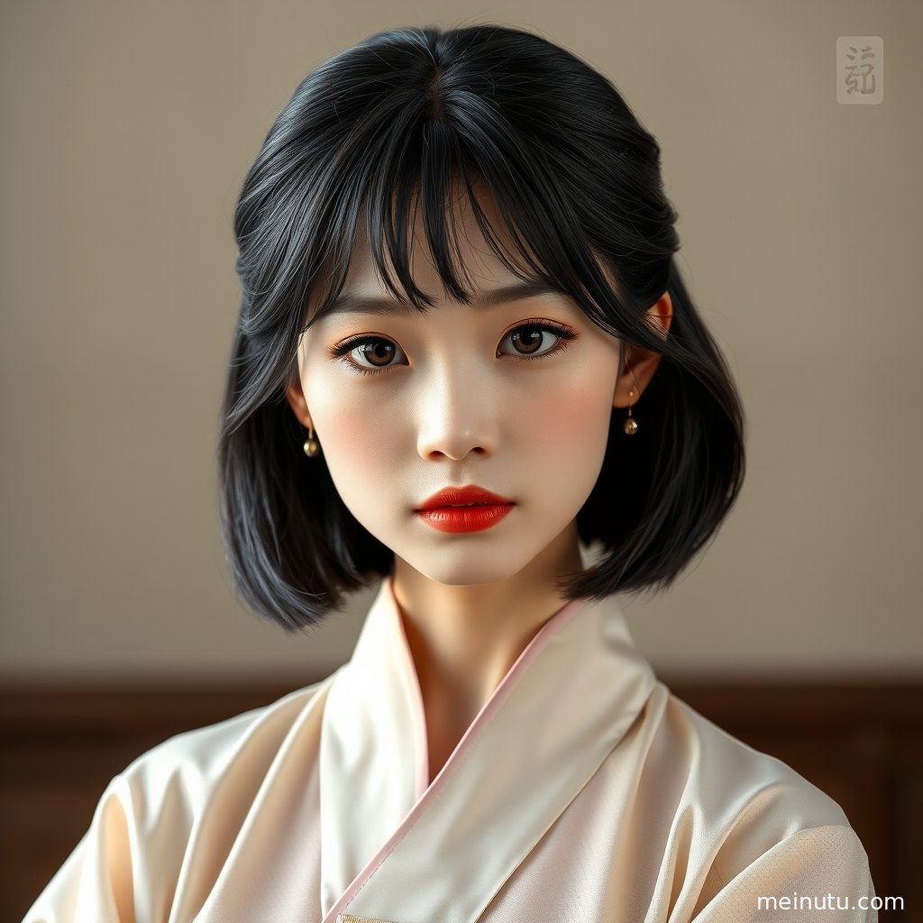 年轻成年女性身披飘逸汉服，纱帘与窗影增强国风写真层次。