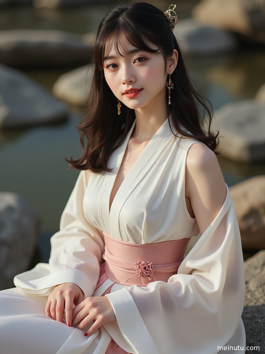 Asian model in a Chinese traditional dress portrait with gentle light and a calm classical expression.