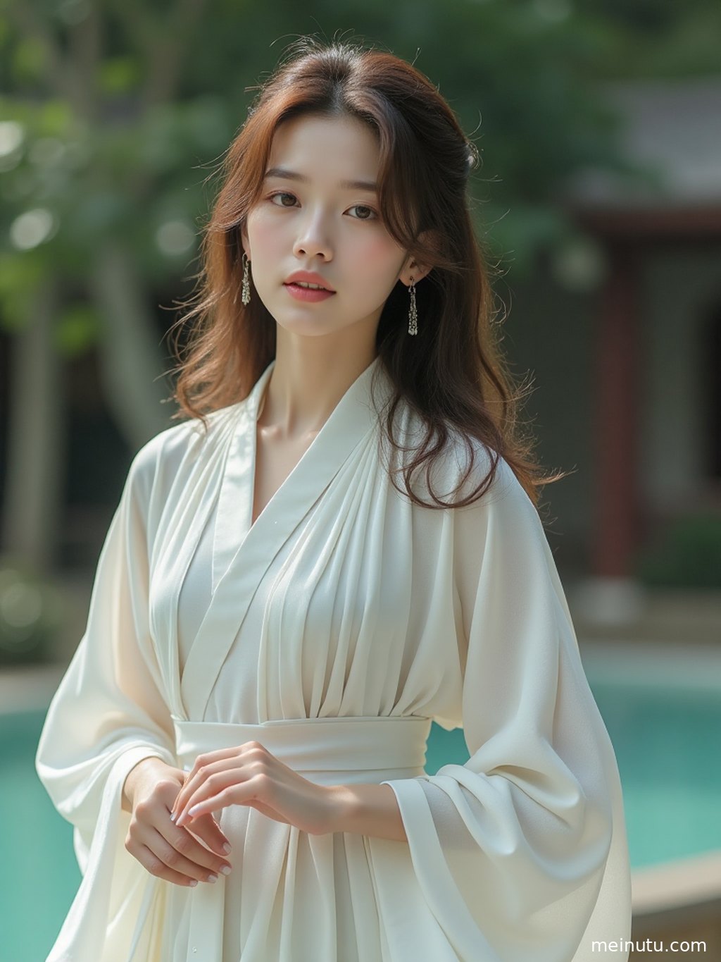 Several adult women in different Tang-inspired hanfu outfits pose before historic architecture, showcasing graceful chinese traditional dress styling.