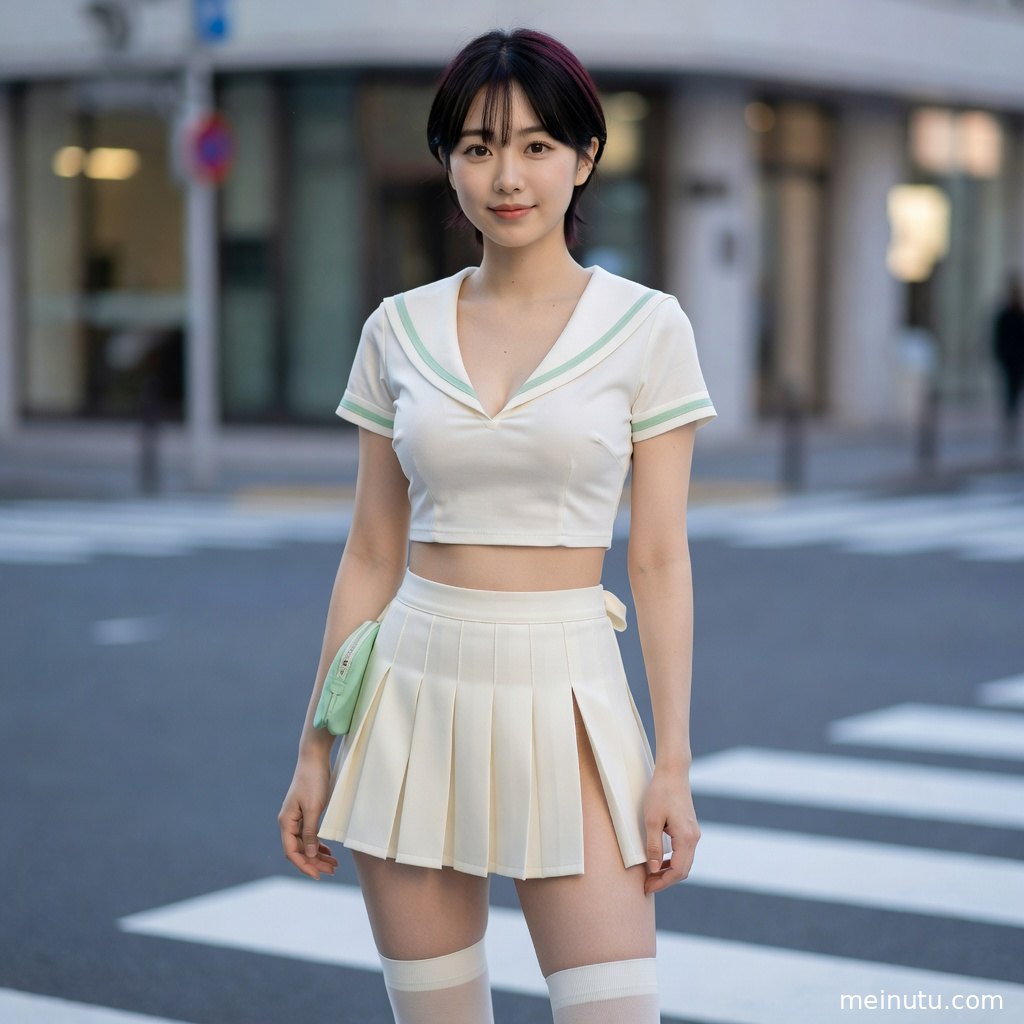低机位视角拍摄JK美女街拍图片，突出制服质感与自然氛围。