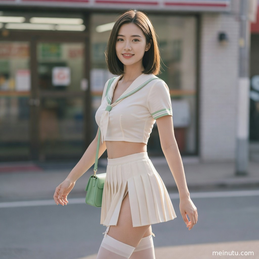清新活力风制服写真画面以浅景深呈现，适合高清图片欣赏。