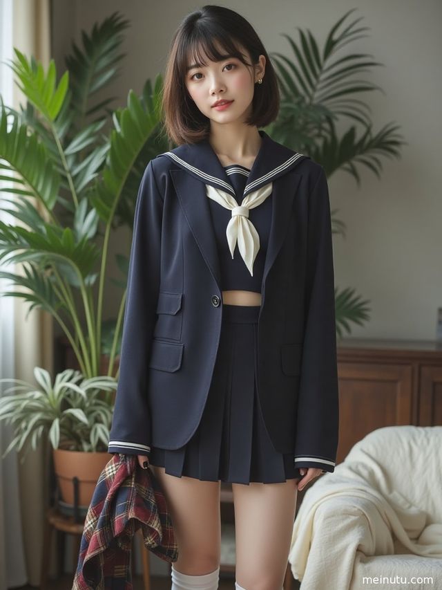 JK超短裙花园写真：电影感光影下的清新活力女性图集
