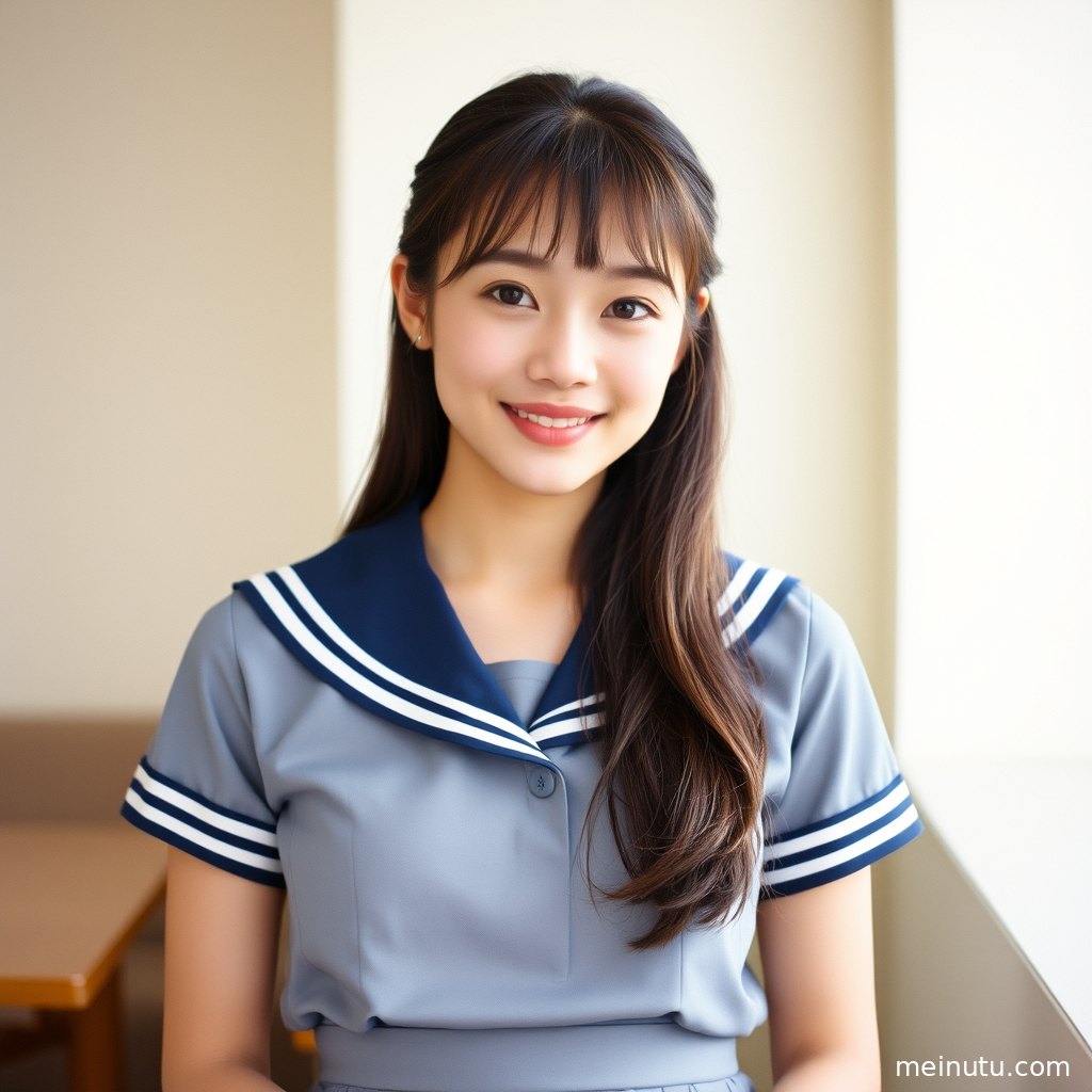 身着JK制服的女性，腿部线条在黑丝袜的衬托下格外迷人，背景是黄昏的阴天。