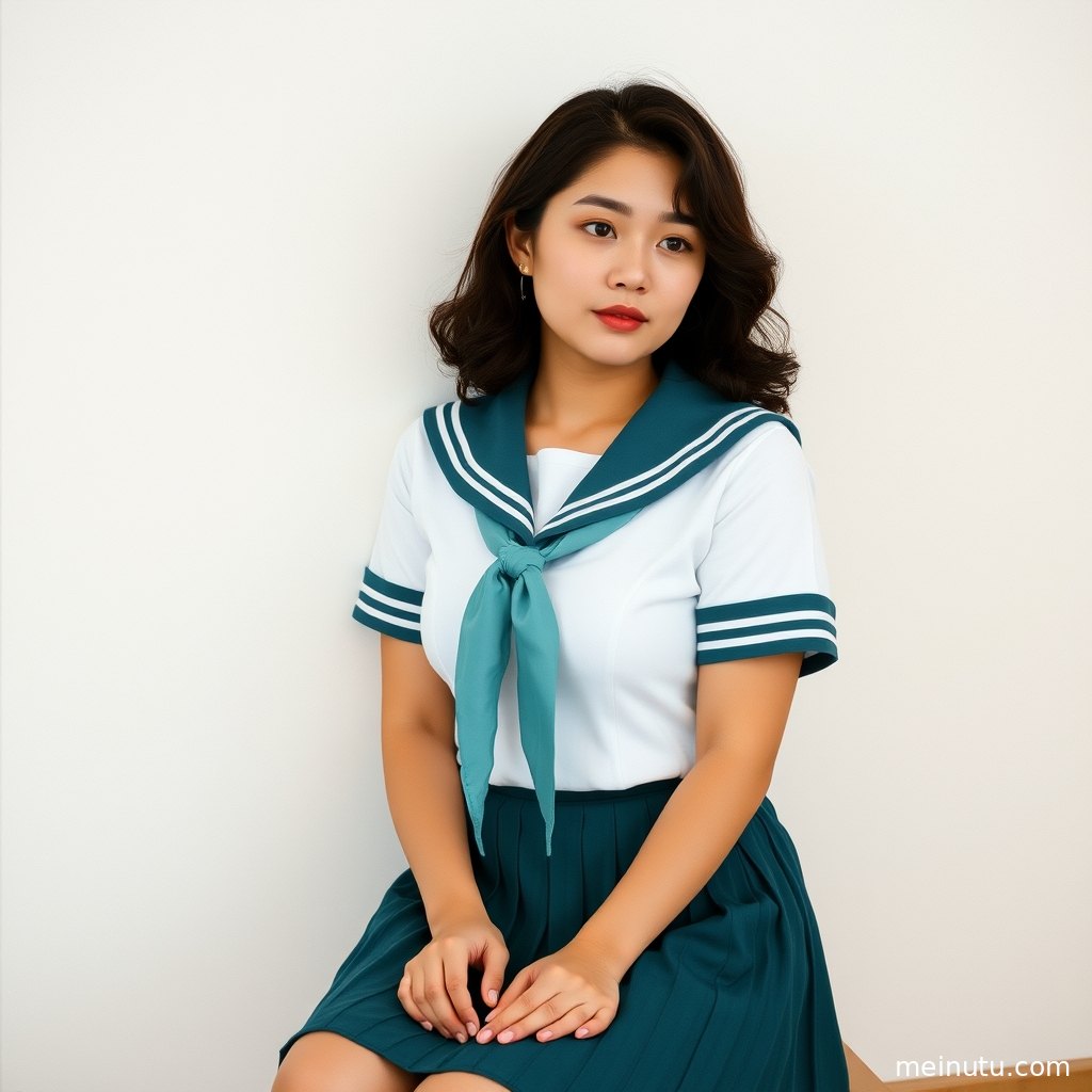 女性身穿JK制服，在晨曦中散发纯净魅力。