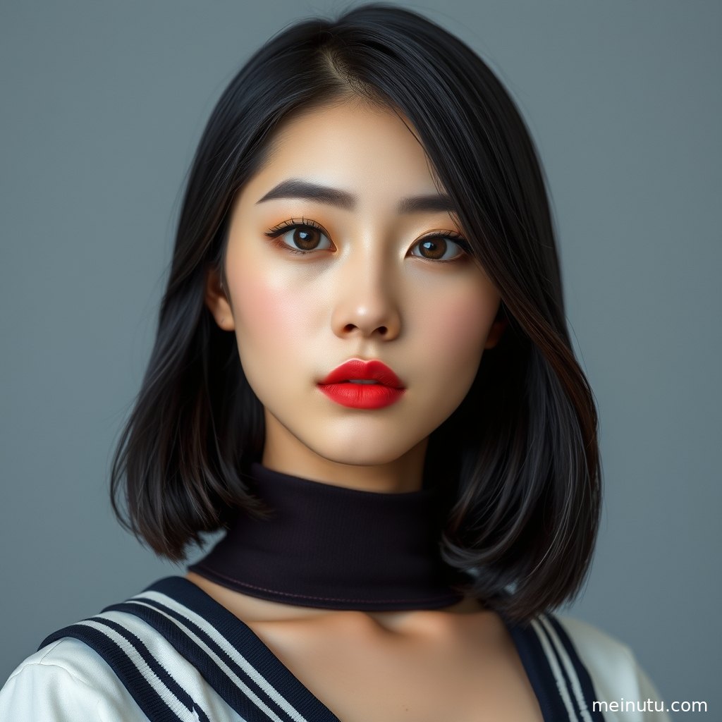 成年女子在浅色室内场景中展示JK风穿搭，半身构图突出甜美表情与高清质感。