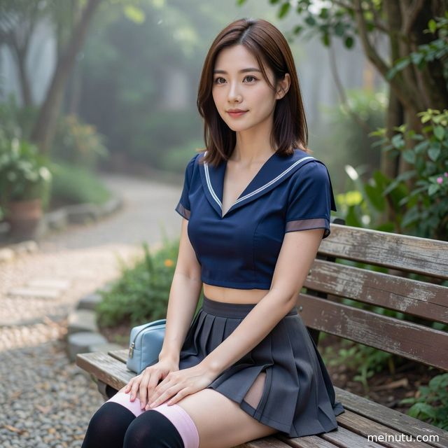 JK制服动漫写真：海边暖色侧光全身图集