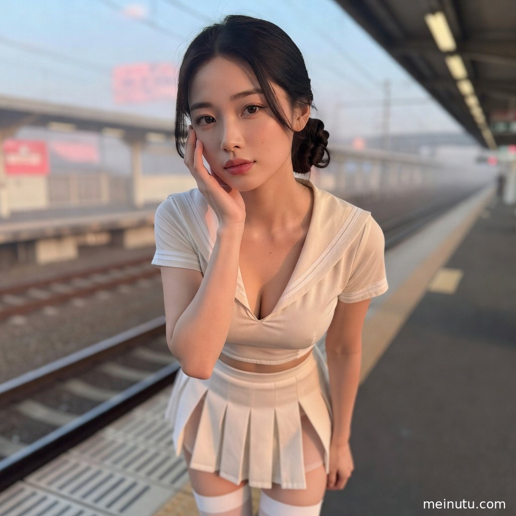 成年女子倚在明亮窗边，日系学院风制服与晨光交织，形成清纯成人风高清写真效果。