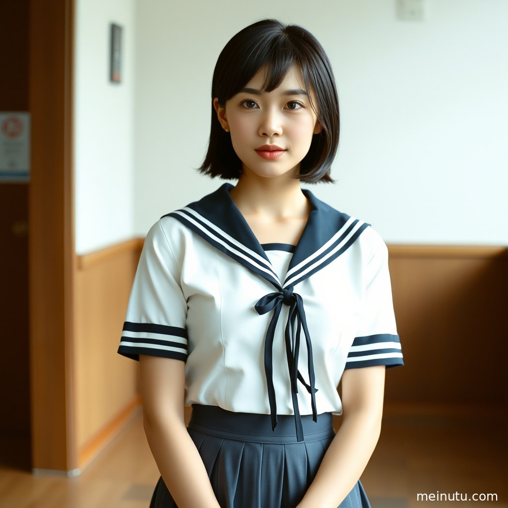 海风吹拂下，JK制服女性在海滩上，逆光勾勒迷人侧影。