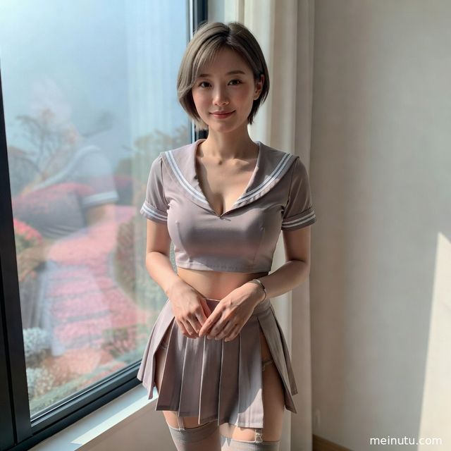 窗边电影感光影JK制服写真｜侧身回眸JK美女图集