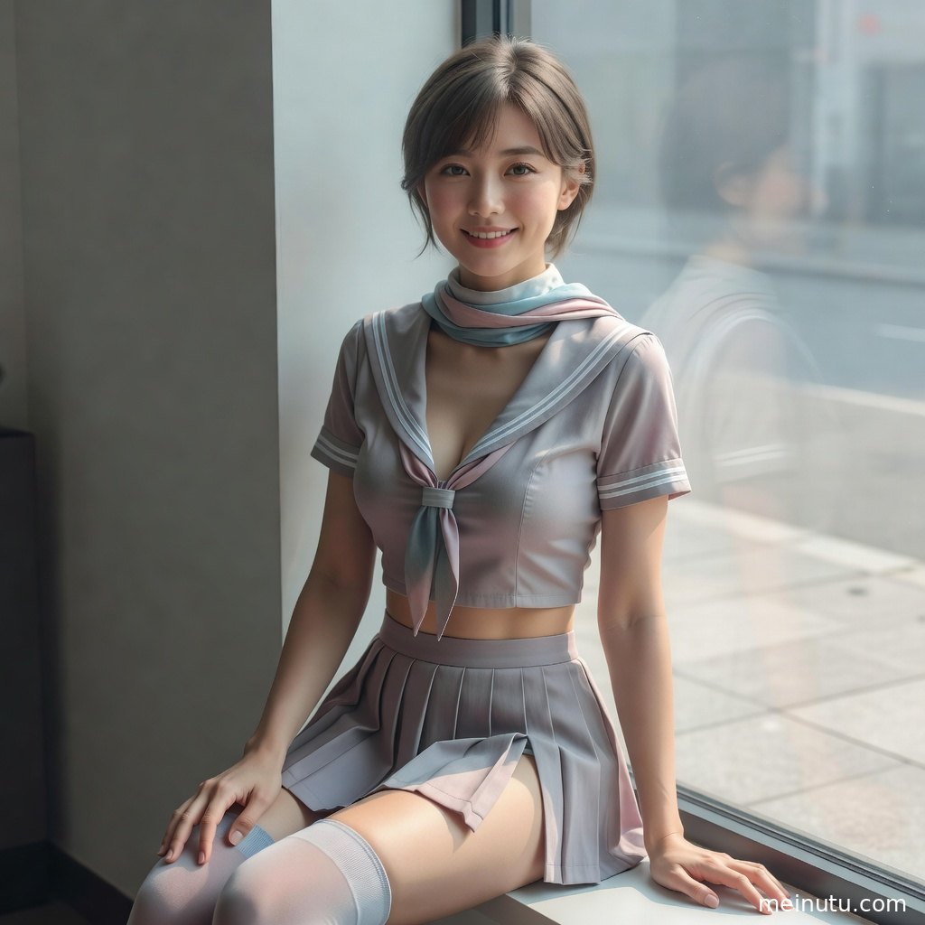 年轻成年女性靠近窗帘取景，逆光勾勒轮廓并突出胶片色调质感。