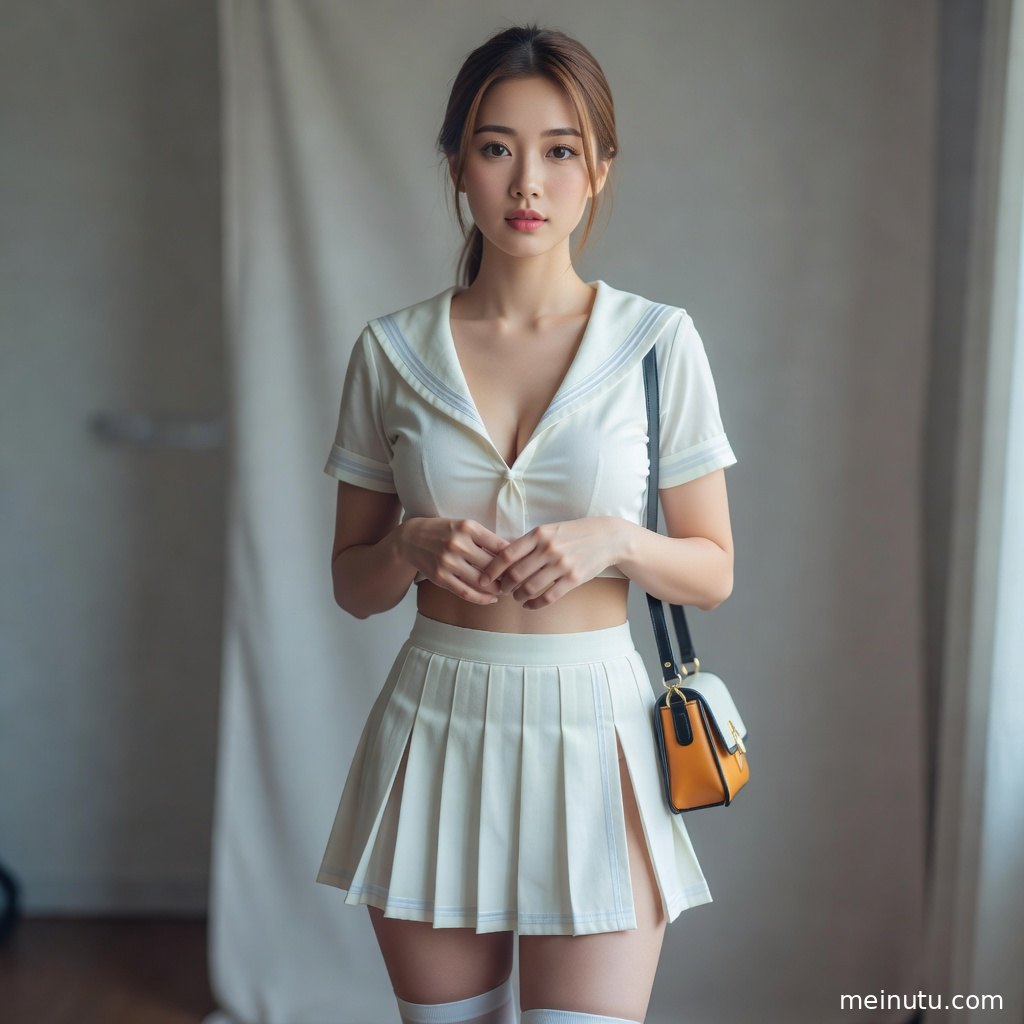 成年女子在明亮窗边展示JK风格制服造型，画面通透适合美女壁纸收藏。