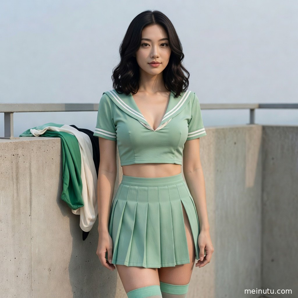 JK美女在明亮自然光下回望镜头，高清制服写真突出服饰线条与发丝光。