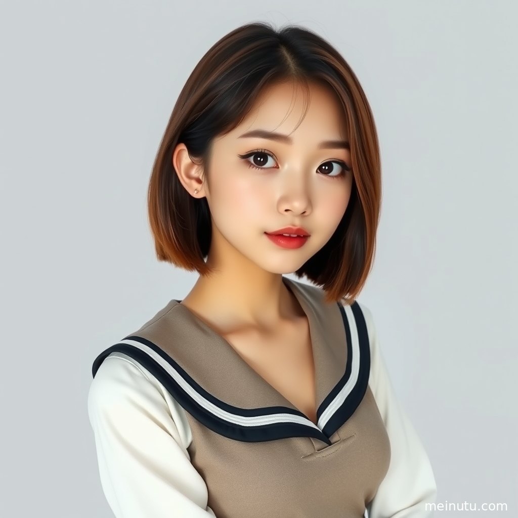 年轻成年女性在街角完成半身街拍，柔和光线突出JK制服细节与清新气质。