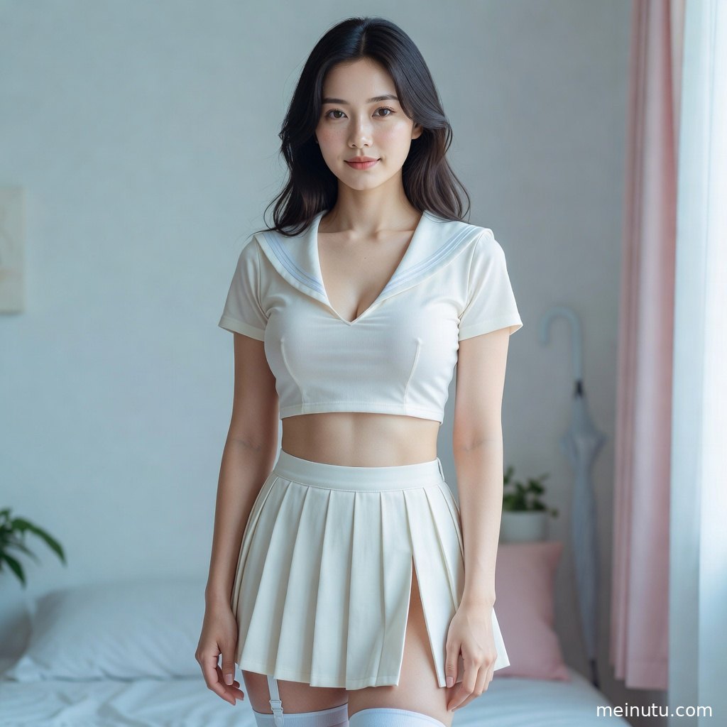 成年女子在浅色室内窗边回眸，通透光线凸显甜美气质与高清写真画质。